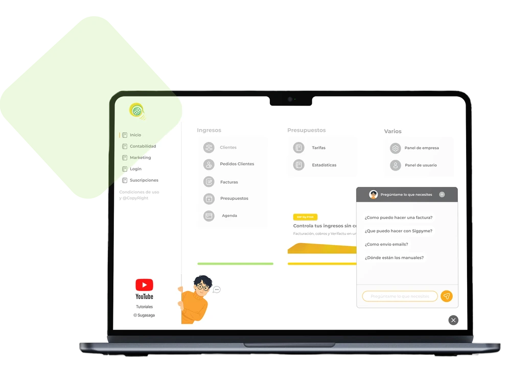 Interfaz de Sigpyme para gestionar la actividad de la empresa